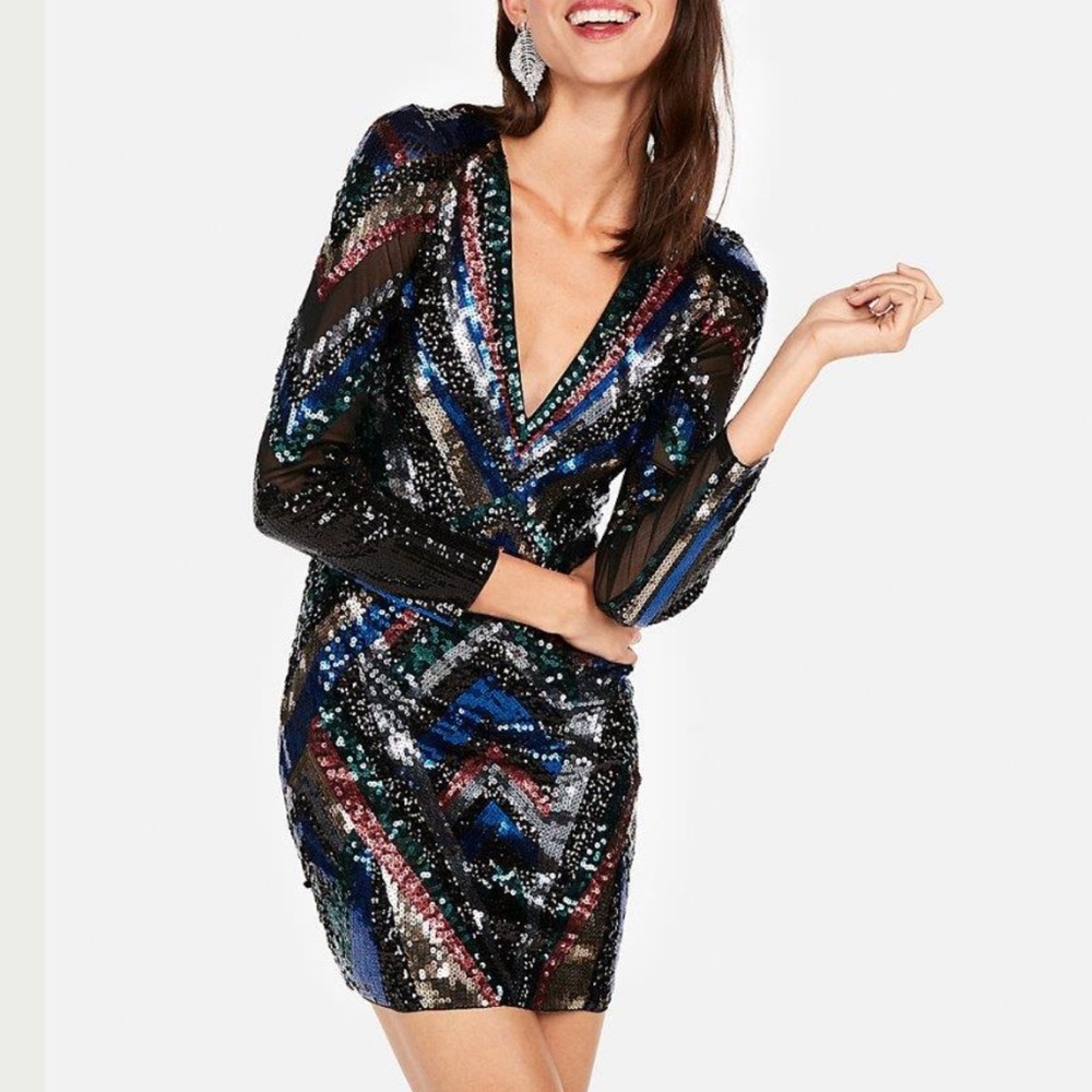 ✨ 🌈EXPRESS RAINBOW SEQUIN STRETCH MINI DRESS🌈✨